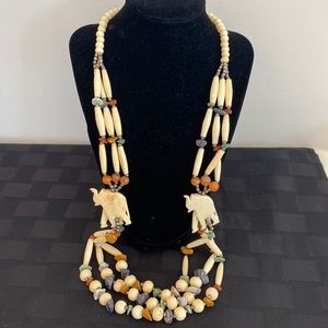 Sale! African elephant beaded necklace made of bone and natural stones.